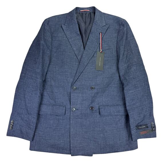 Tommy Hilfiger Mens Modern Fit Double-Breasted Linen Blend Suit Jacket Blue 40R - Picture 1 of 5